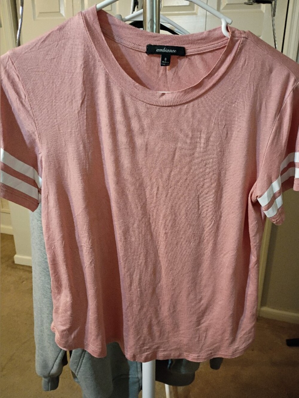 Ambiance Rose Pink Short Sleeve Tee with White Sleeve Stripes